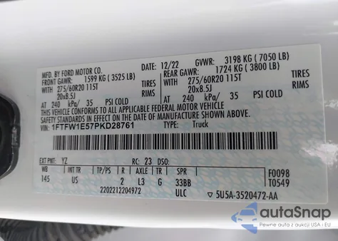 2023 Ford F-150 Xlt из США, поврежденный, VIN 1FTFW1E57PKD28761